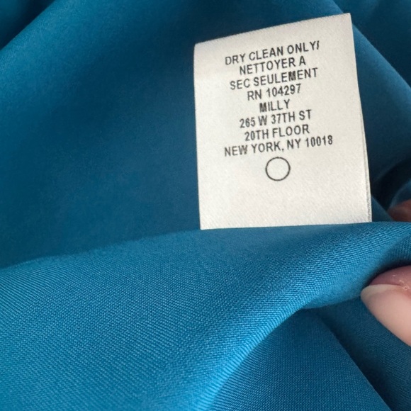 Milly Teal Long Sleeve Split Neck Mini Dress Puff Sleeve Cocktail Party Size 8 - Picture 10 of 12